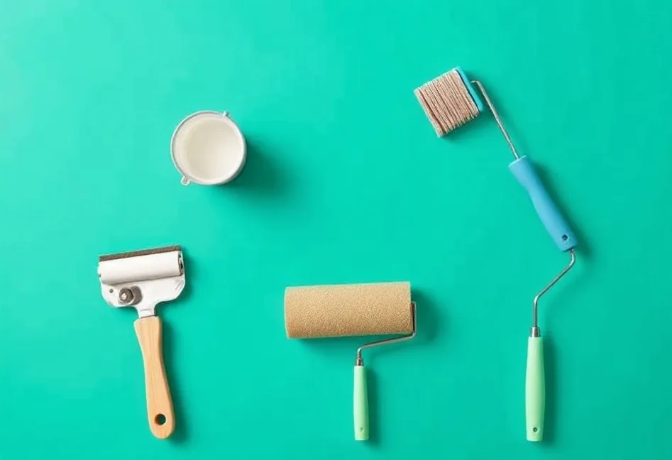 Outils de peinture disposés dans l'ordre des étapes du chantier