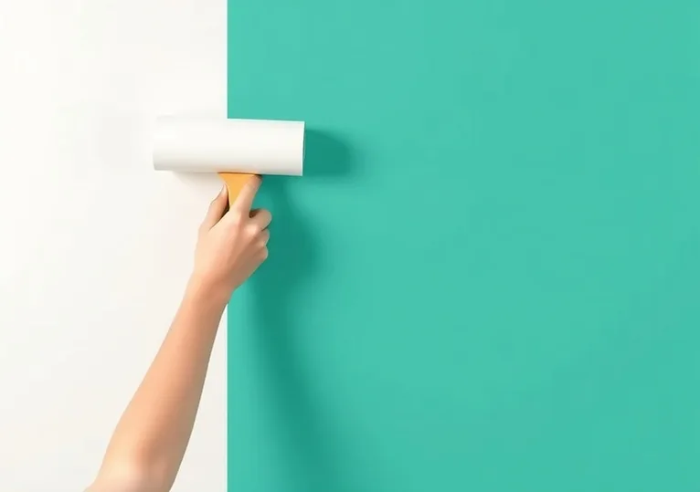 Pose de papier peint, rouleau et brosse à maroufler